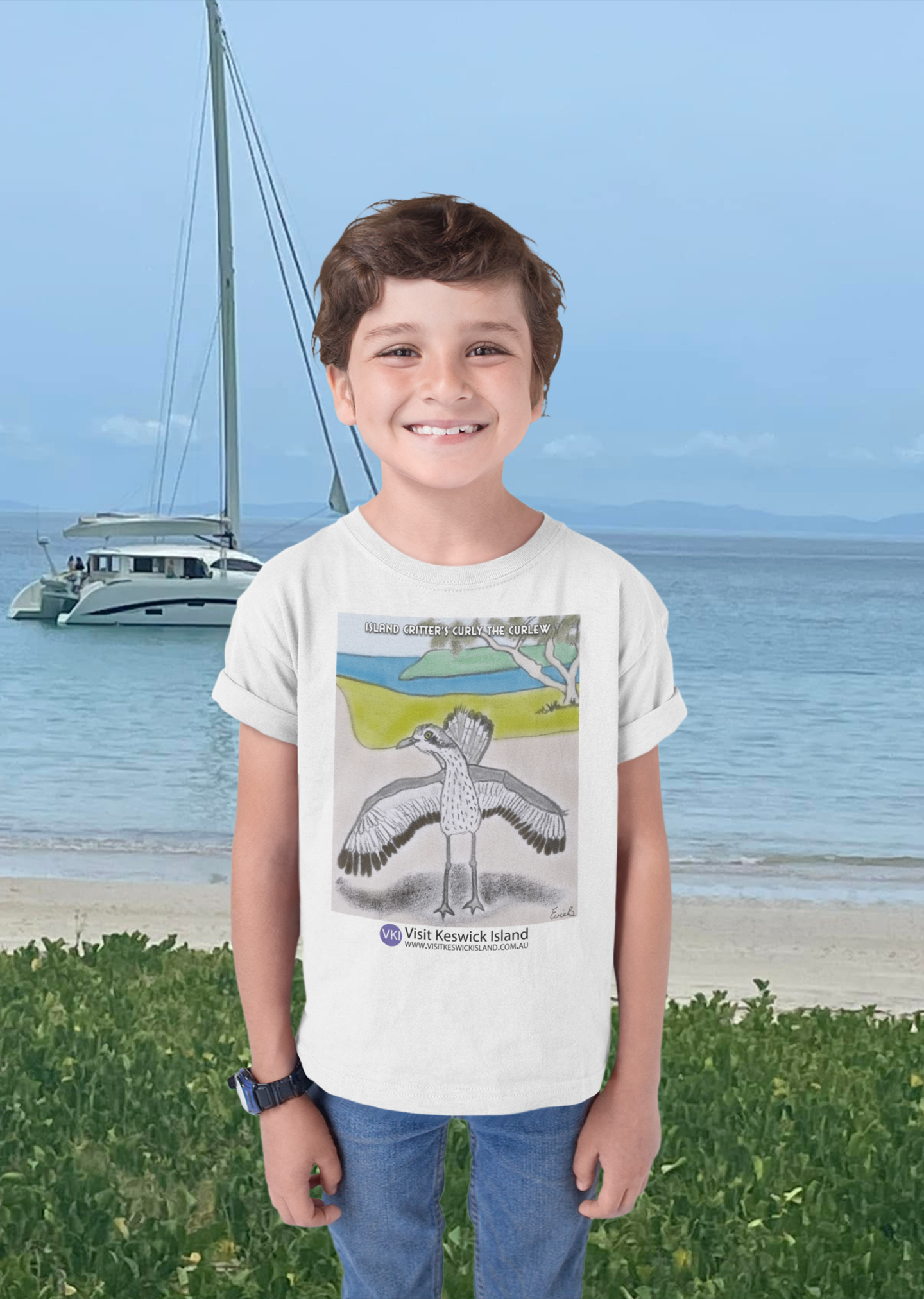 Curly the Curlew Kids T-Shirt | Visit Keswick Island